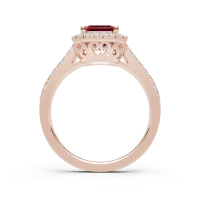 Emerald Cut Halo Double Band Pave