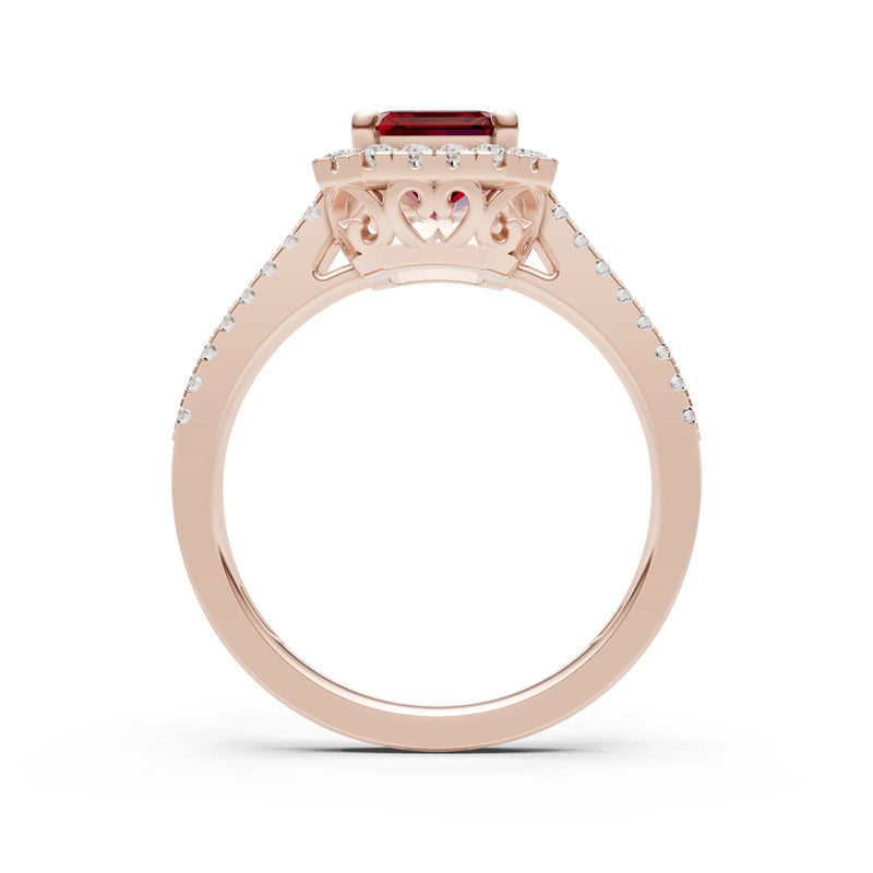 Emerald Cut Halo Double Band Pave