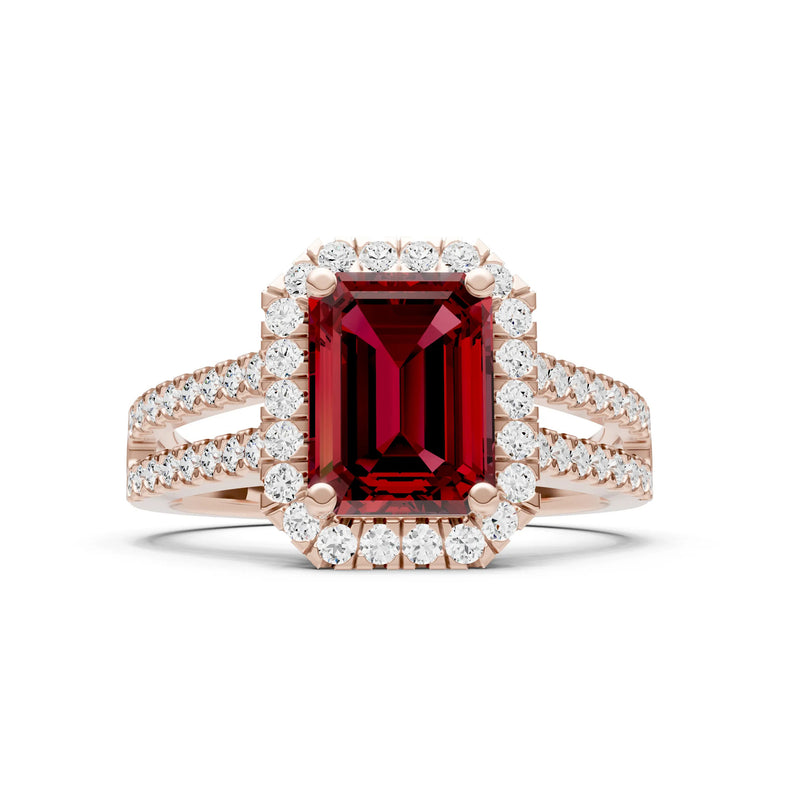 Emerald Cut Halo Double Band Pave