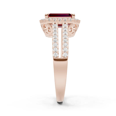 Emerald Cut Halo Double Band Pave