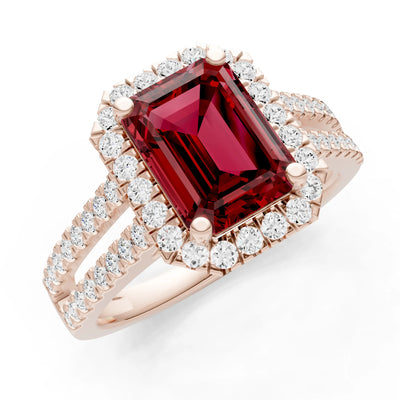 Emerald Cut Halo Double Band Pave