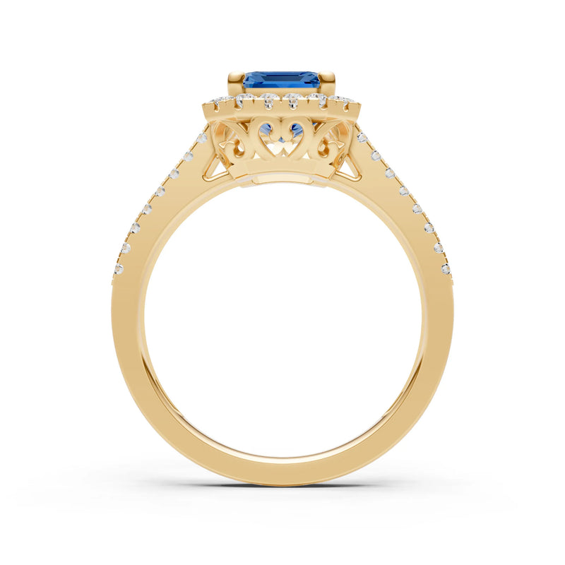 Emerald Cut Halo Double Band Pave