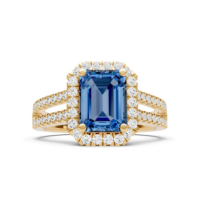 Emerald Cut Halo Double Band Pave