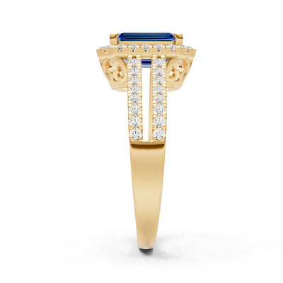 Emerald Cut Halo Double Band Pave