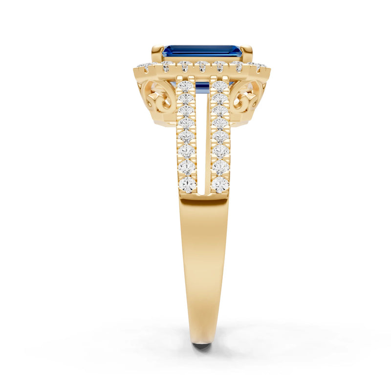 Emerald Cut Halo Double Band Pave