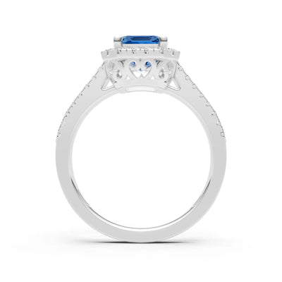 Emerald Cut Halo Double Band Pave
