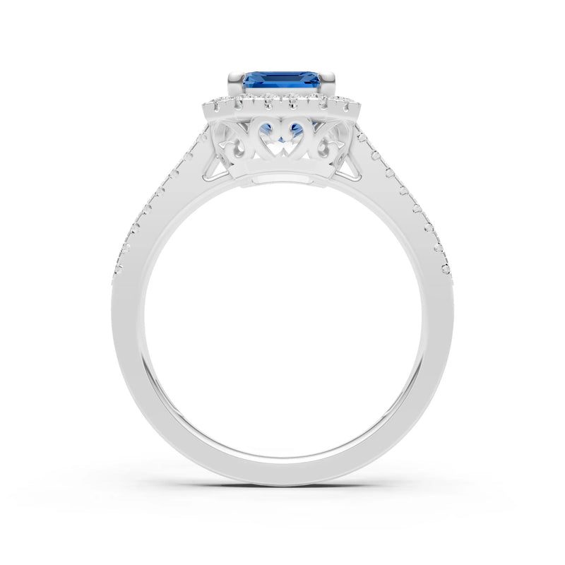 Emerald Cut Halo Double Band Pave