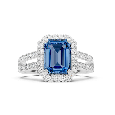 Emerald Cut Halo Double Band Pave