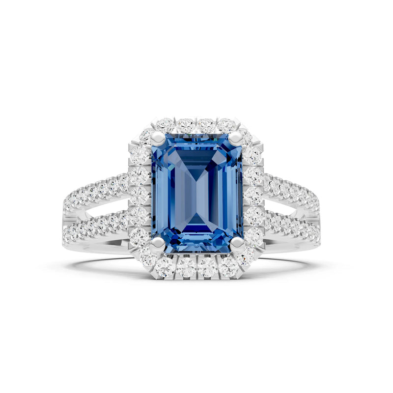 Emerald Cut Halo Double Band Pave