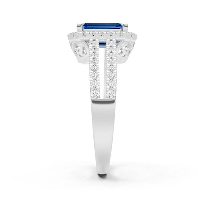 Emerald Cut Halo Double Band Pave