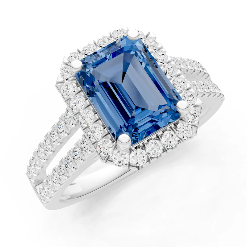 Emerald Cut Halo Double Band Pave