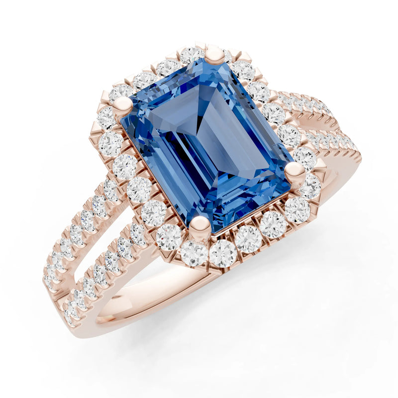 Emerald Cut Halo Double Band Pave