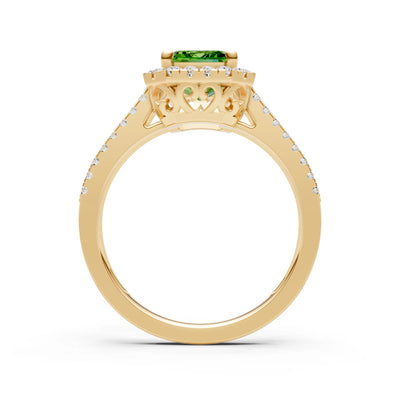 Emerald Cut Halo Double Band Pave