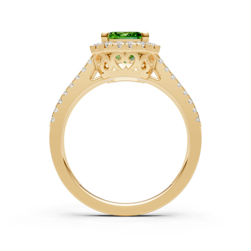 Peridot Halo Double Emerald Cut Band Pave
