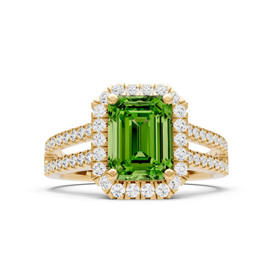 Emerald Cut Halo Double Band Pave
