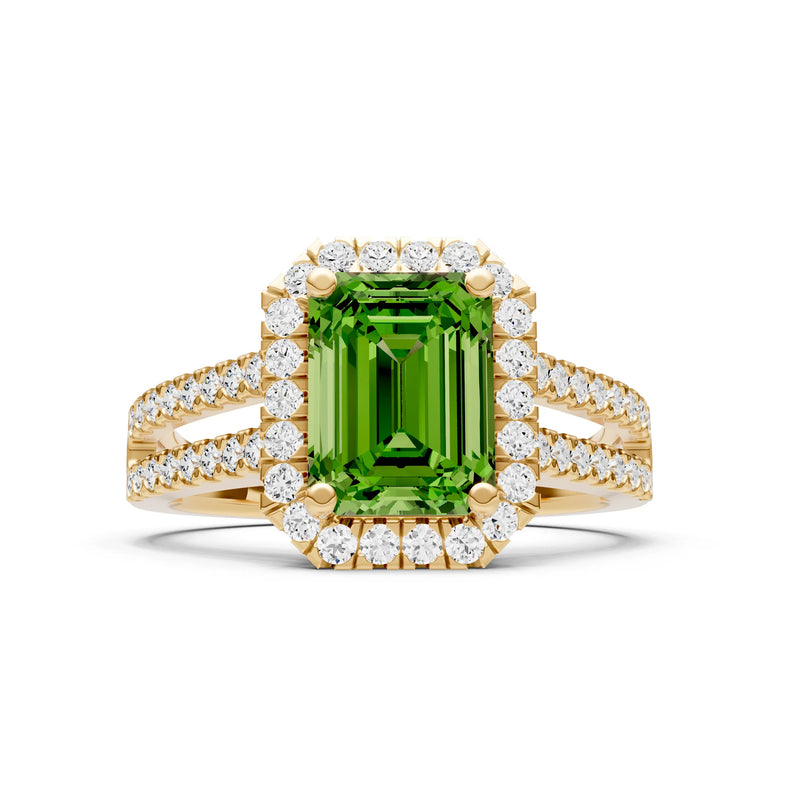 Emerald Cut Halo Double Band Pave