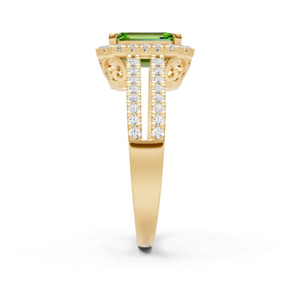 Emerald Cut Halo Double Band Pave