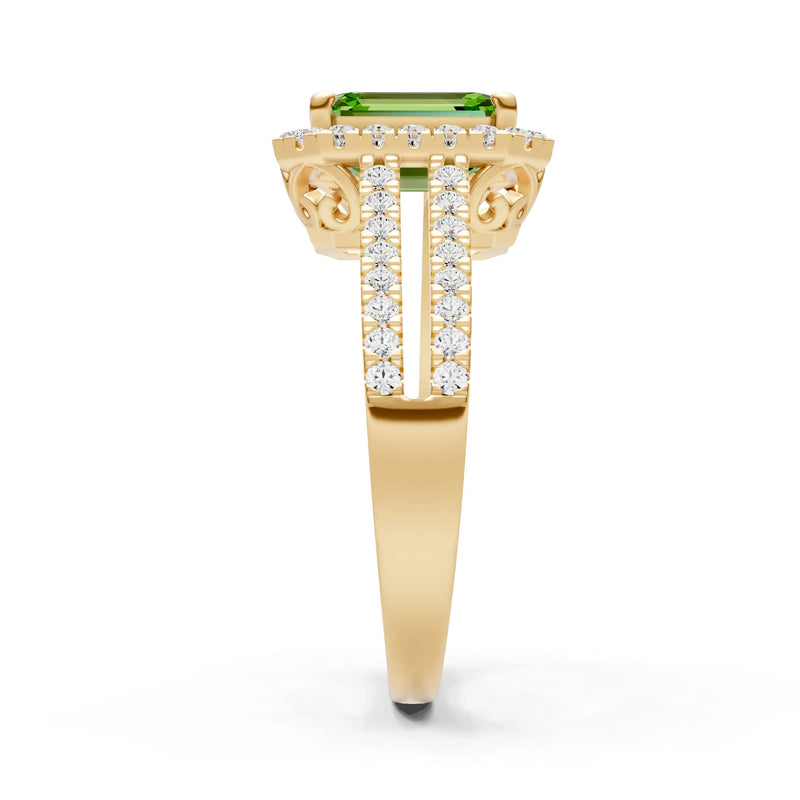 Emerald Cut Halo Double Band Pave