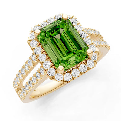 Emerald Cut Halo Double Band Pave