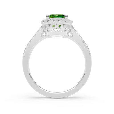 Emerald Cut Halo Double Band Pave
