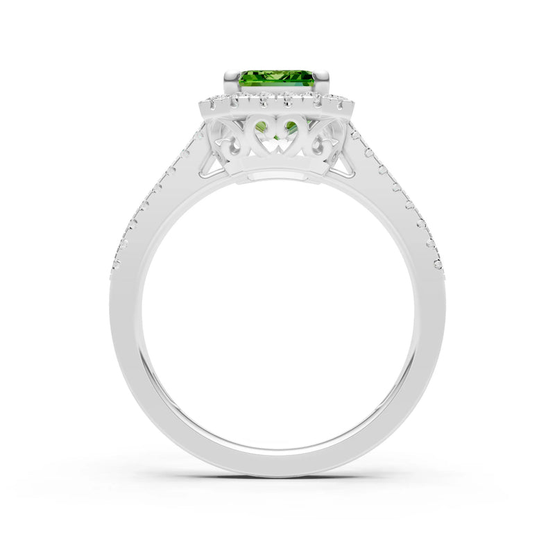 Emerald Cut Halo Double Band Pave