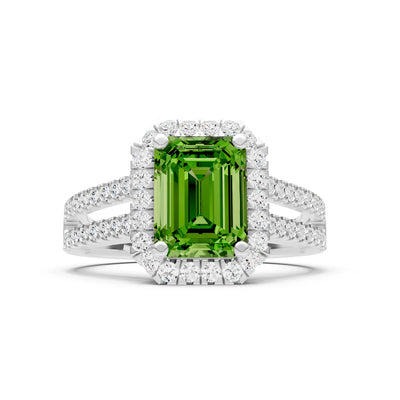 Emerald Cut Halo Double Band Pave