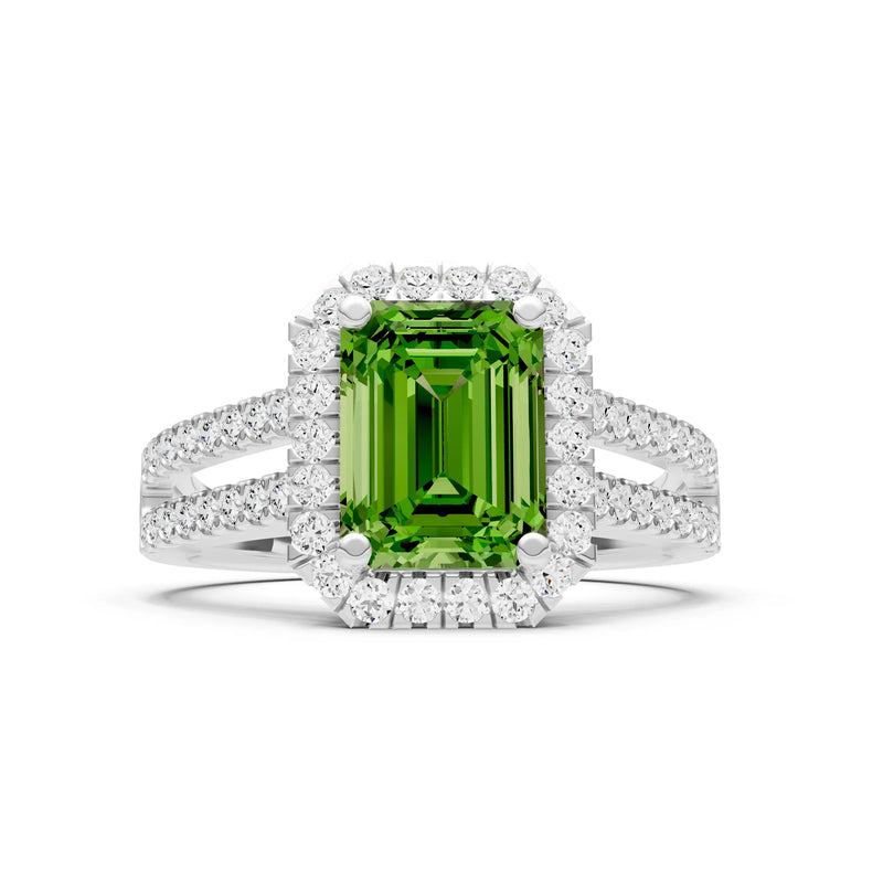 Emerald Cut Halo Double Band Pave
