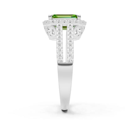 Emerald Cut Halo Double Band Pave