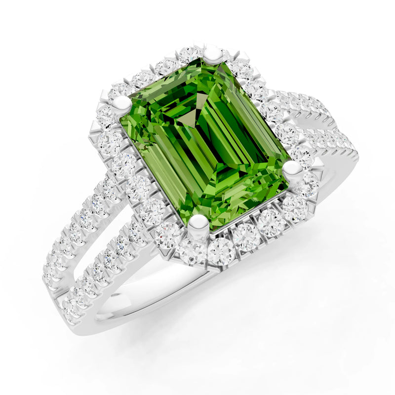 Emerald Cut Halo Double Band Pave