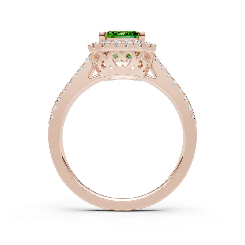 Emerald Cut Halo Double Band Pave