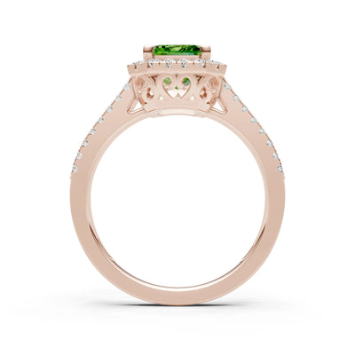 Peridot Halo Double Emerald Cut Band Pave