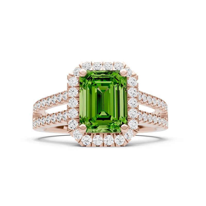 Peridot Halo Double Emerald Cut Band Pave