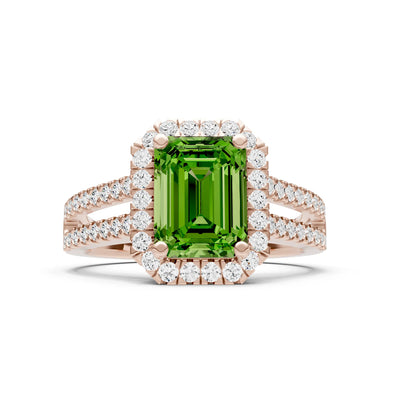 Emerald Cut Halo Double Band Pave