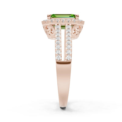 Emerald Cut Halo Double Band Pave