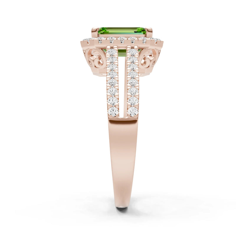 Emerald Cut Halo Double Band Pave
