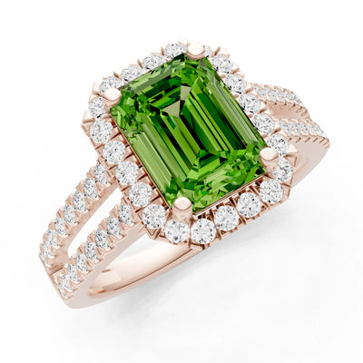 Emerald Cut Halo Double Band Pave