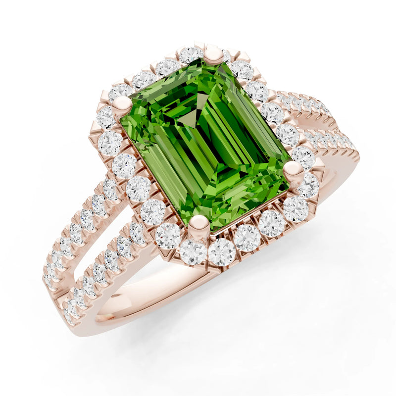 Emerald Cut Halo Double Band Pave