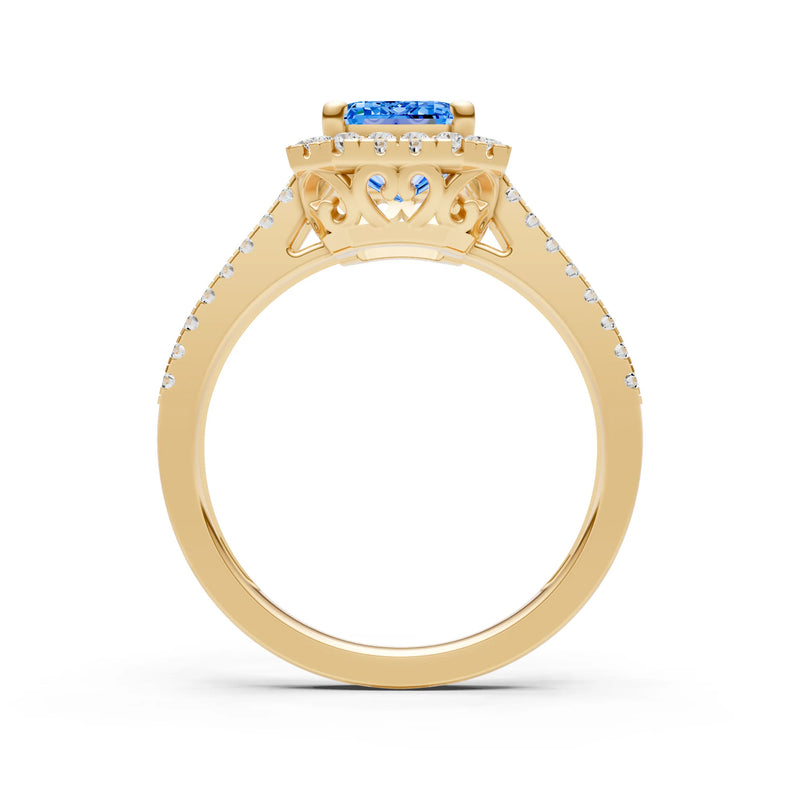 Emerald Cut Halo Double Band Pave