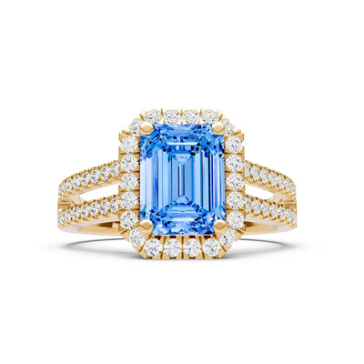 Emerald Cut Halo Double Band Pave