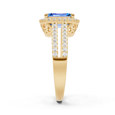 Emerald Cut Halo Double Band Pave