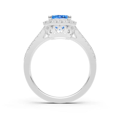 Emerald Cut Halo Double Band Pave