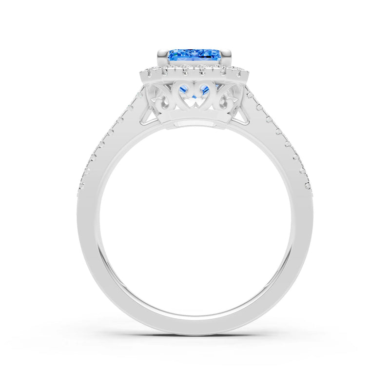 Emerald Cut Halo Double Band Pave