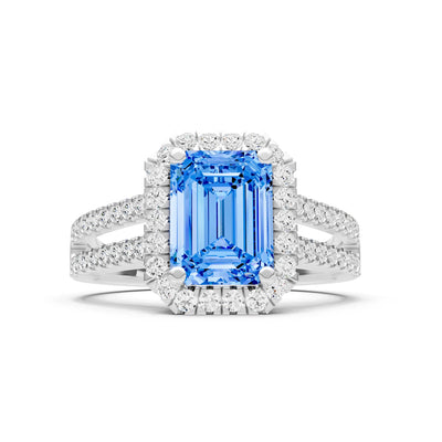 Emerald Cut Halo Double Band Pave