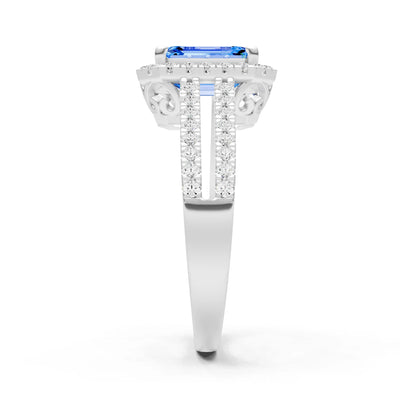 Emerald Cut Halo Double Band Pave