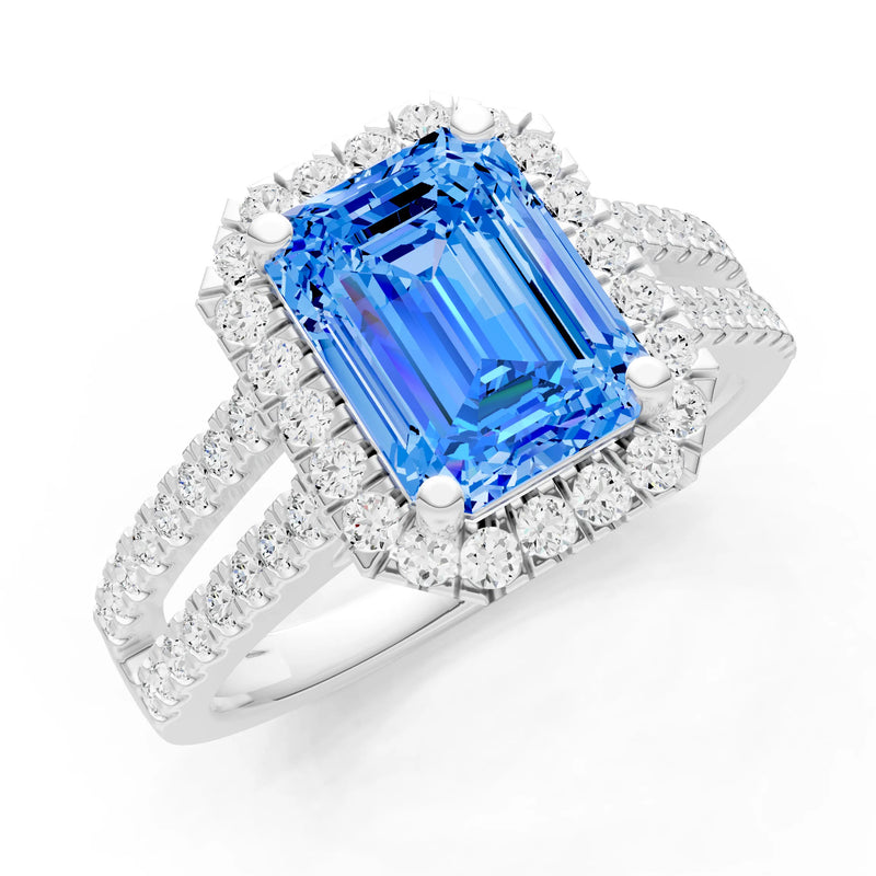 Emerald Cut Halo Double Band Pave