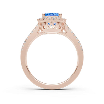 Emerald Cut Halo Double Band Pave