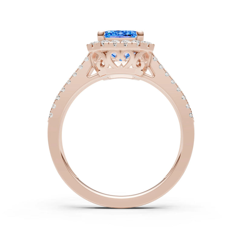 Emerald Cut Halo Double Band Pave