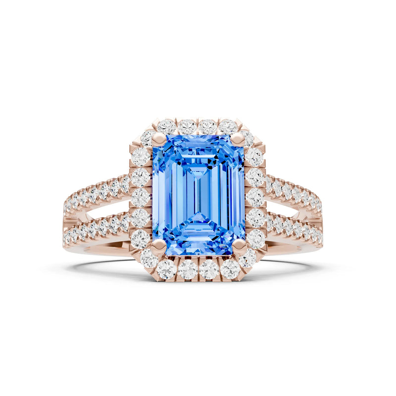 Emerald Cut Halo Double Band Pave