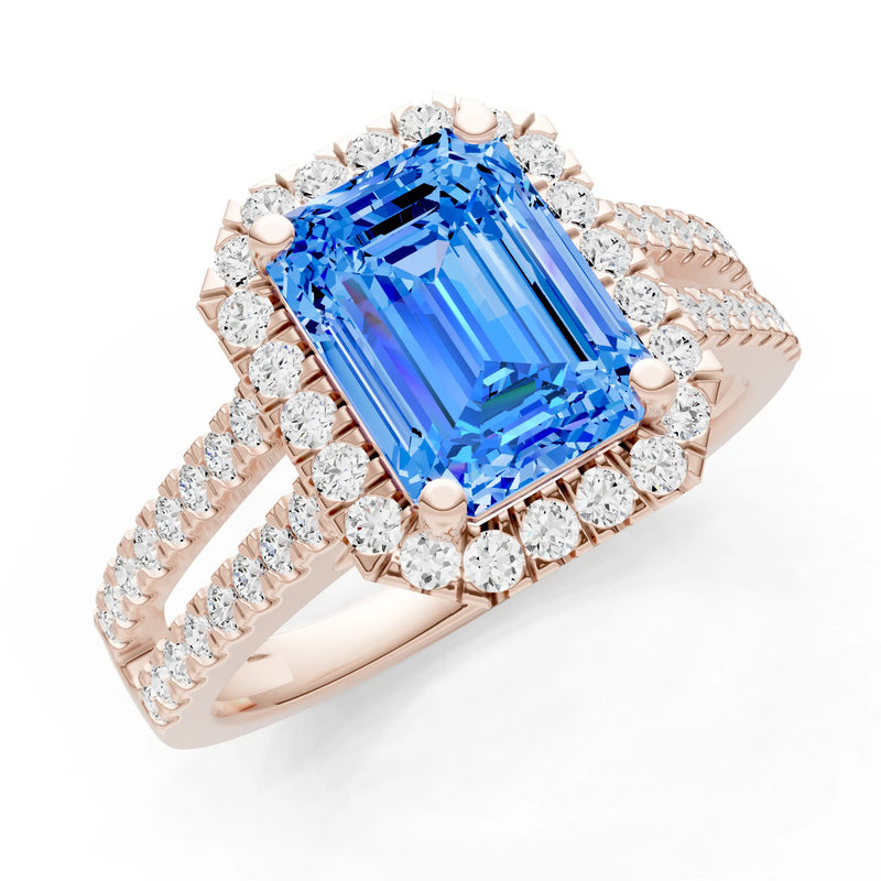 Emerald Cut Halo Double Band Pave
