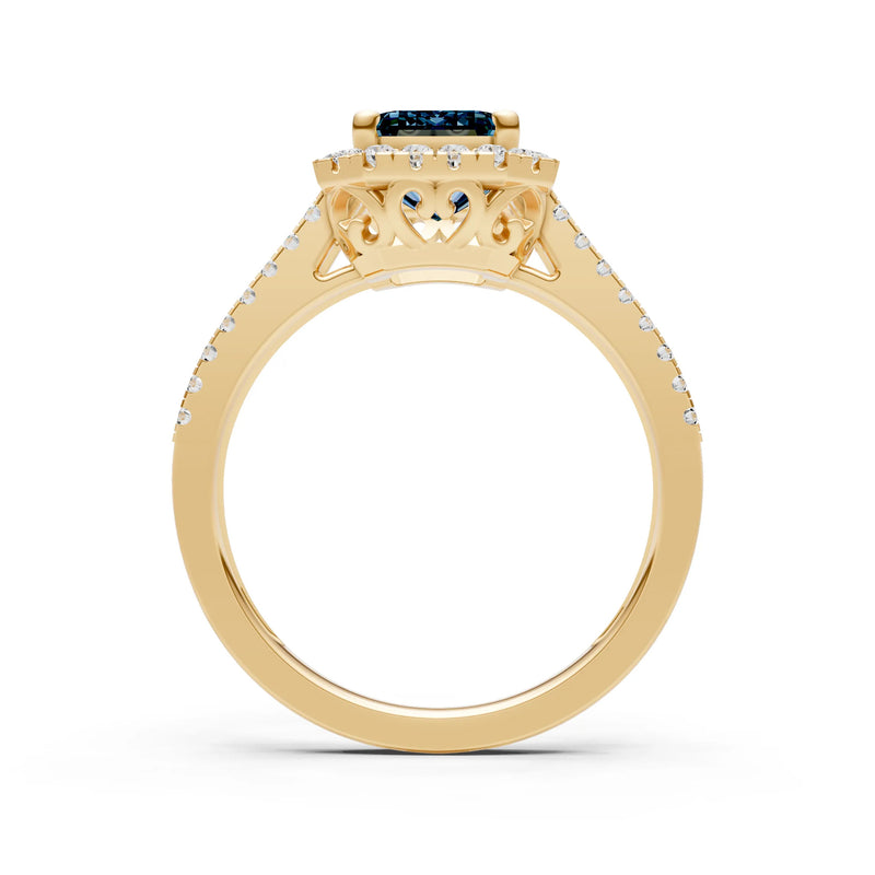 Emerald Cut Halo Double Band Pave